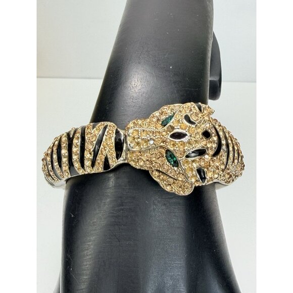 Vintage Chunky Gold Tone Statement Bangle Bracelet Size 7 Costume Jewelry - Picture 2 of 9